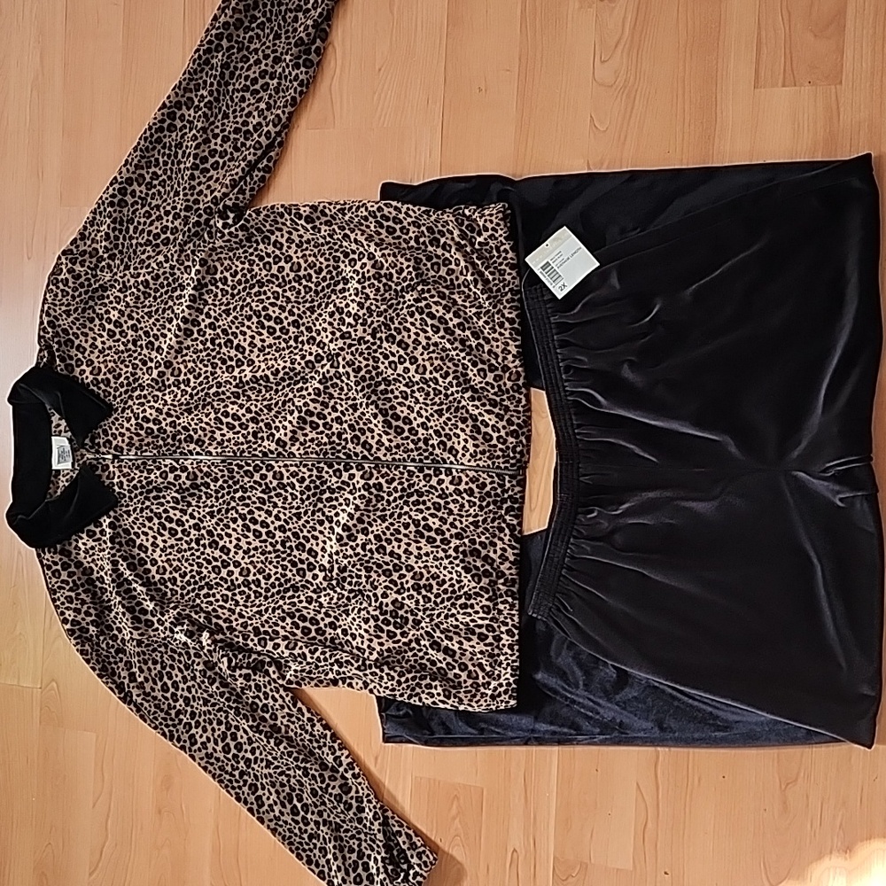 Vintage Teddi Leopard Print Velour Zip Up Jacket With Matching Black Vel…
